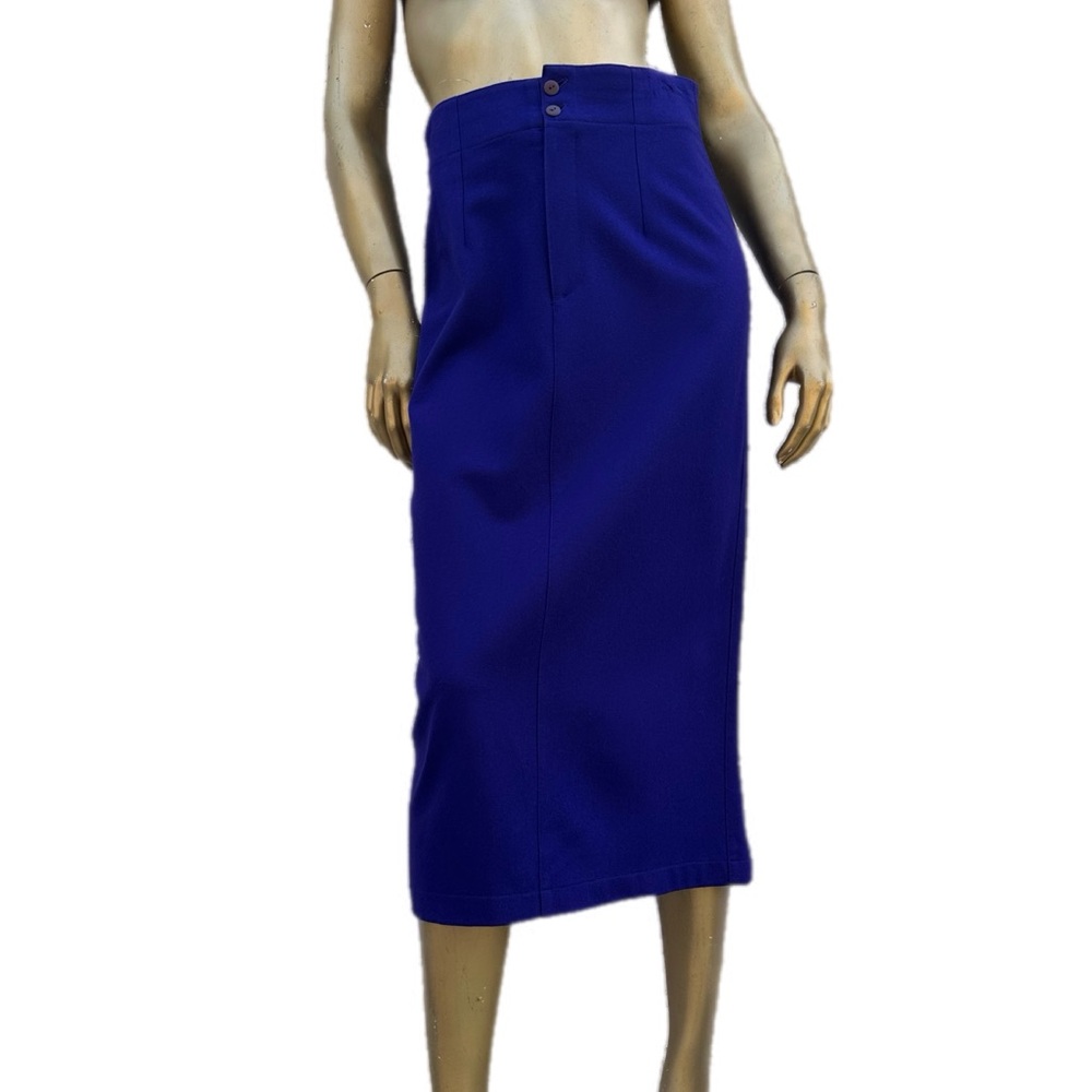Vintage Benetton wool & poly High-waisted Royal Purple Midi length pencil Skirt